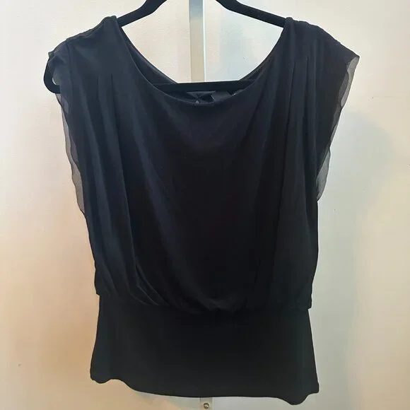 White House Black Market Women's Flutter Sleeveless Black Top Sz M - Picture 5 of 7
